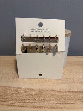 H&M Gold Tone Mixed Hoop and Huggie Earring Set